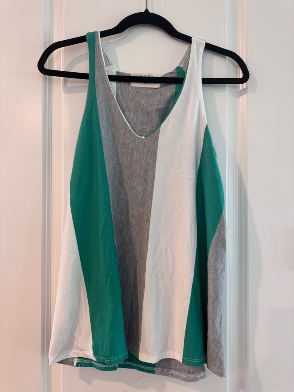 Striped Teal, White & Gray V-Neck Tank Top